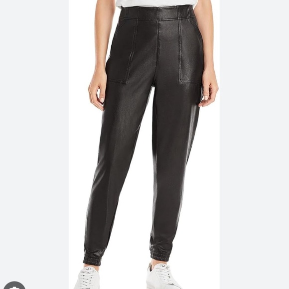 Spanx Vegan Leather Like Noir Black Shaping Jogger Pants, pockets, Medium - Picture 2 of 13